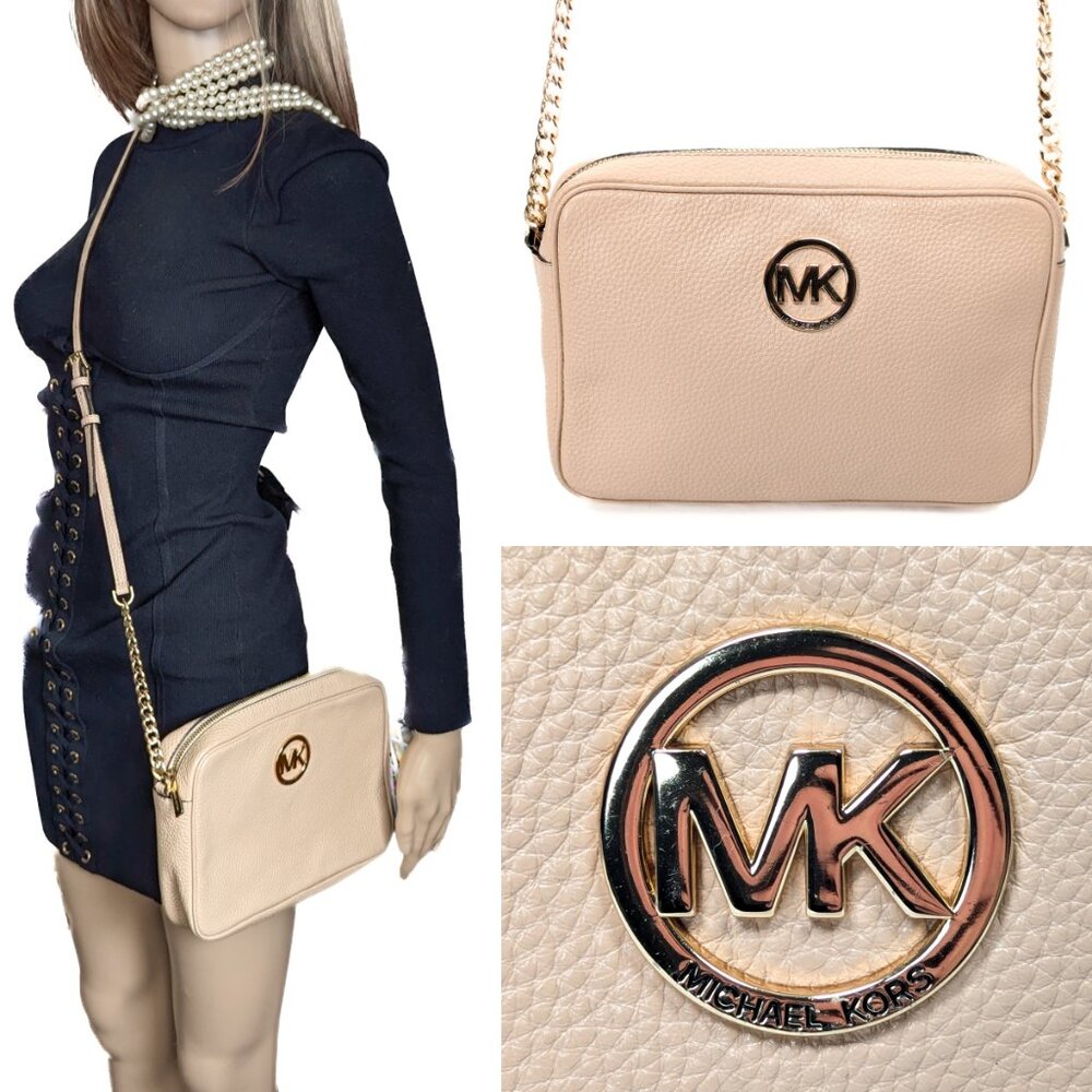 MICHAEL KORS MK Fulton Fawn Crossbody Leather Bag Tan - Picture 2 of 12